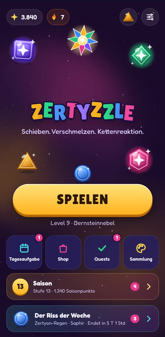 Screenshot von Zertyzzle: Wochen-Challenge und Ligen mit 30 Spielern