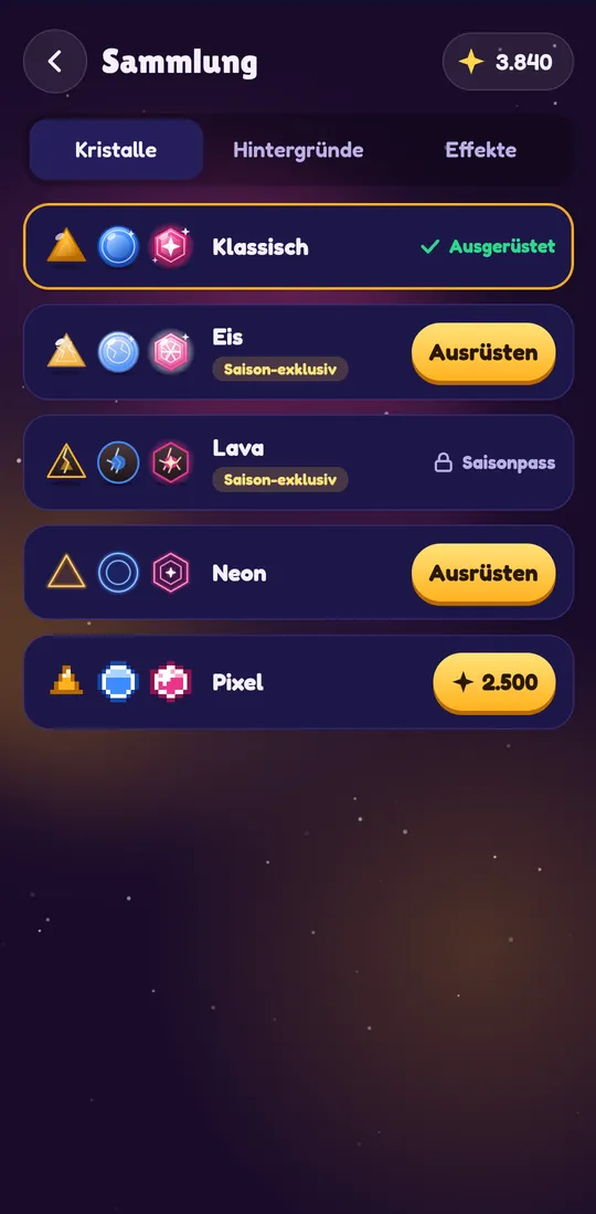 Screenshot von Zertyzzle: Sammle Kristalle, Hintergründe und Effekte
