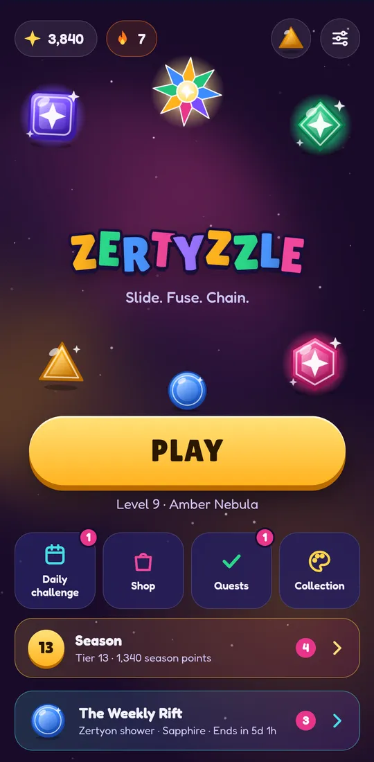 Zertyzzle screenshot: Weekly challenge and 30-player leagues
